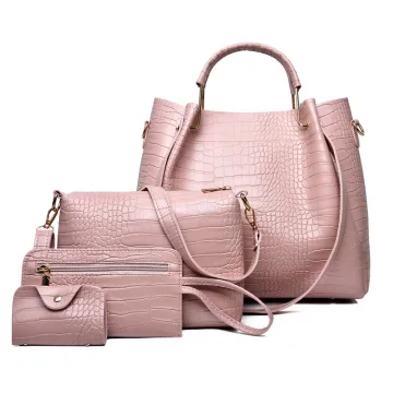 4 Stück Rosa Quadratische Schultertaschen Handtasche Brieftasche 2021 Krokodilmuster Pu Damentaschen