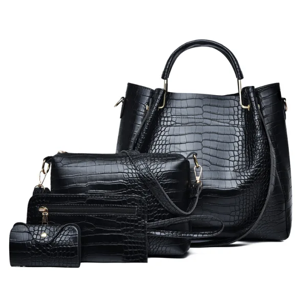 4-piece Blushing Pink Square Shoulder Bags Handbag Wallet 2021 Alligator Print PU Women's Bags