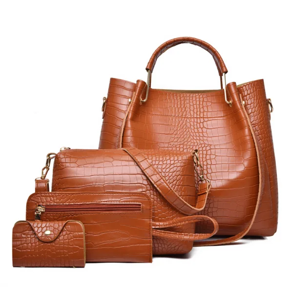 4-piece Blushing Pink Square Shoulder Bags Handbag Wallet 2021 Alligator Print PU Women's Bags