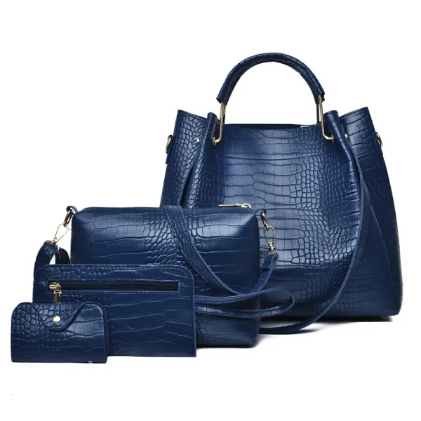 4-piece Blushing Pink Square Shoulder Bags Handbag Wallet 2021 Alligator Print PU Women's Bags