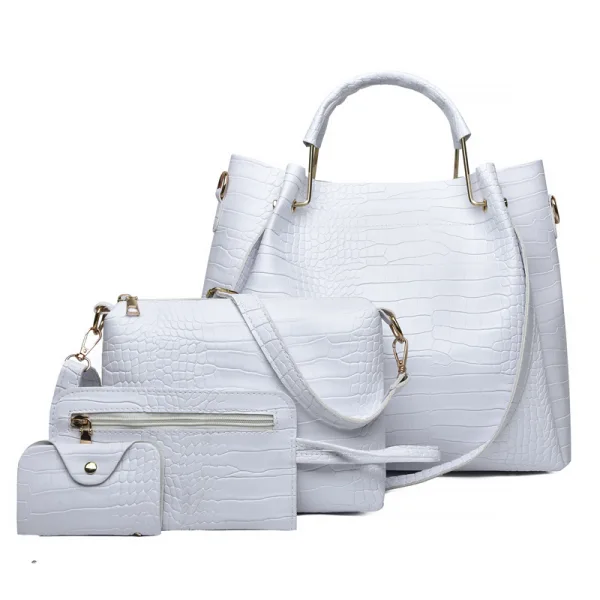 4-piece Blushing Pink Square Shoulder Bags Handbag Wallet 2021 Alligator Print PU Women's Bags