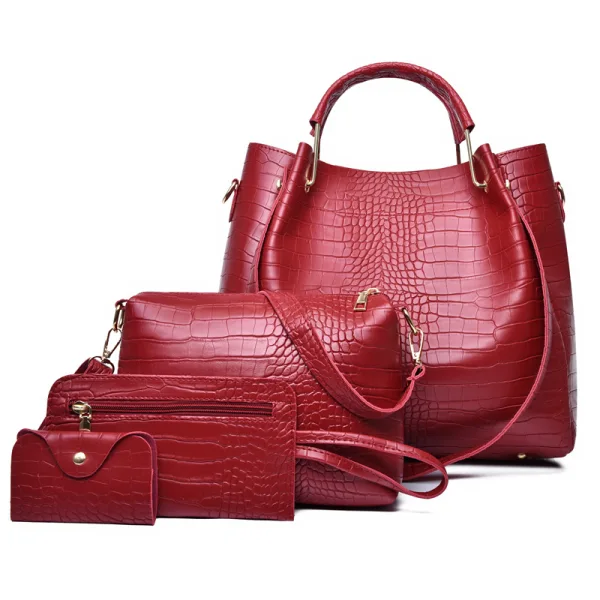 4-piece Blushing Pink Square Shoulder Bags Handbag Wallet 2021 Alligator Print PU Women's Bags