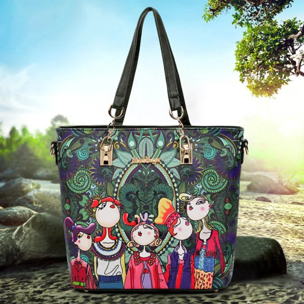6-piece Multi-Colors Fancy Shoulder Bags Handbag Messenger Bag Wallet Purse Key Case 2021 Cartoon Printing PU Women's Bags