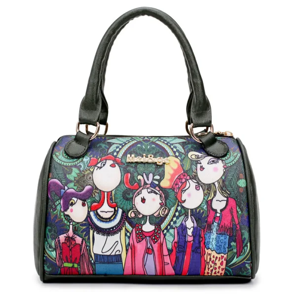6-piece Multi-Colors Fancy Shoulder Bags Handbag Messenger Bag Wallet Purse Key Case 2021 Cartoon Printing PU Women's Bags