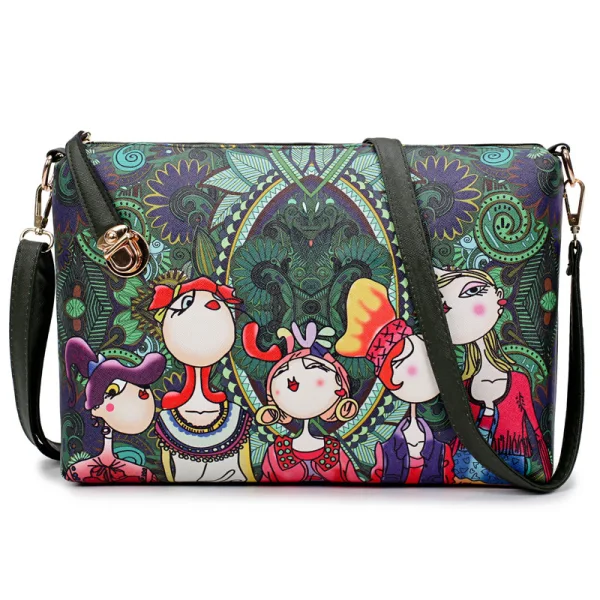 6-piece Multi-Colors Fancy Shoulder Bags Handbag Messenger Bag Wallet Purse Key Case 2021 Cartoon Printing PU Women's Bags
