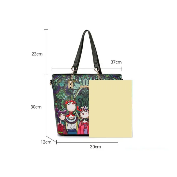 6-piece Multi-Colors Fancy Shoulder Bags Handbag Messenger Bag Wallet Purse Key Case 2021 Cartoon Printing PU Women's Bags