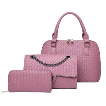 3 Piece Candy Pink Check Handbag Messenger Bag Wallet 2021 Pu Casual Women S Bags
