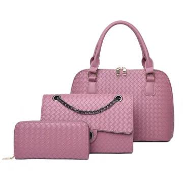 3 Pièces Rose Bonbon Treillis Sac À Main Sac De Messager Portefeuille 2021 Pu Désinvolte Sacs Pour Femmes