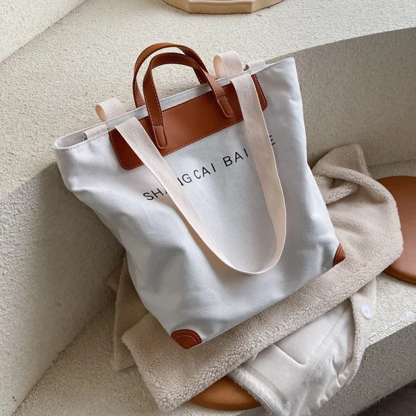 Modest / Simple Khaki Square Tote Bag Shopping Bag Shoulder Bags 2021 Canvas Casual Women's Bags
