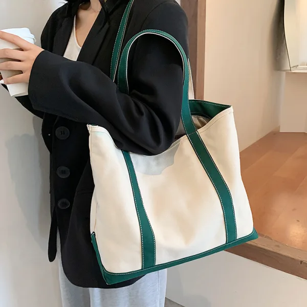 Modest / Simple Black White Square Tote Bag Shopping Bag Shoulder Bags 2021 Canvas Casual Women's Bags