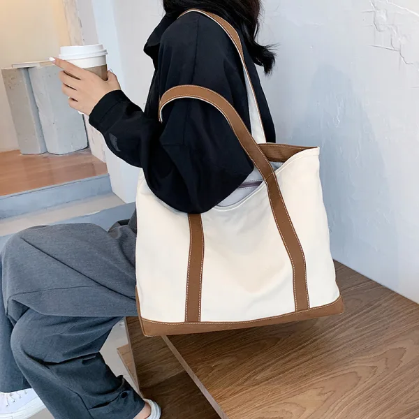 Modest / Simple Black White Square Tote Bag Shopping Bag Shoulder Bags 2021 Canvas Casual Women's Bags