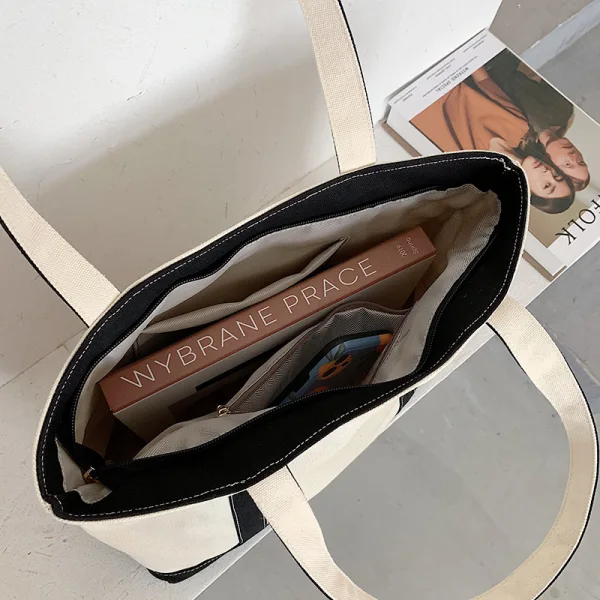 Modest / Simple Black White Square Tote Bag Shopping Bag Shoulder Bags 2021 Canvas Casual Women's Bags