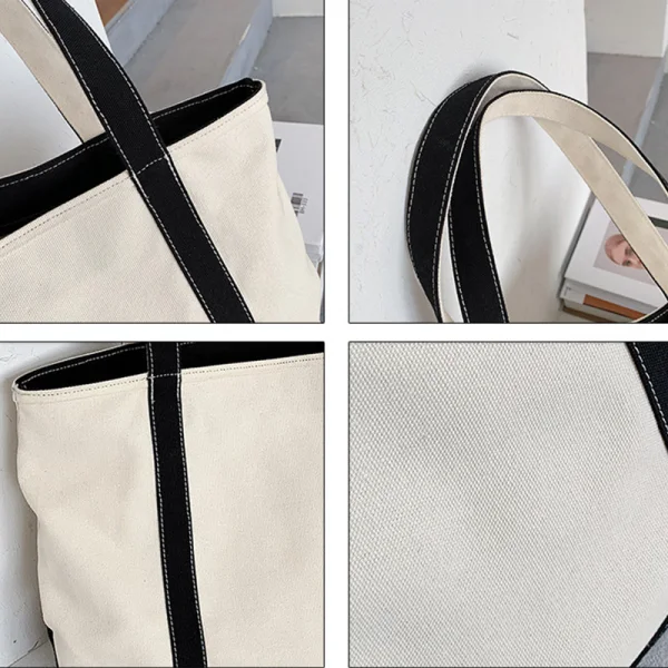 Modest / Simple Black White Square Tote Bag Shopping Bag Shoulder Bags 2021 Canvas Casual Women's Bags
