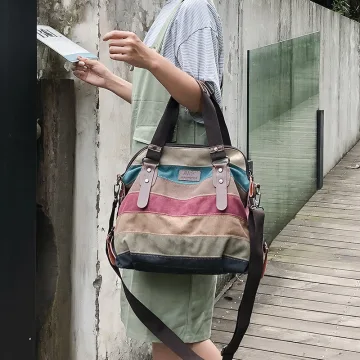 Vintage Multi Farger Skulderveske Messenger Veske Håndveske 2021 Lerret Casual Damer Vesker