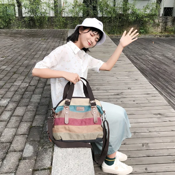 Vintage / Retro Multi-Colors Shoulder Bags Messenger Bag Handbag 2021 Canvas Casual Women's Bags