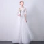 Élégant Blanche Transparentes Robe De Soirée 2019 Princesse Encolure Dégagée Manches de cloche Appliques En Dentelle Longue Volants Dos Nu Robe De Ceremonie