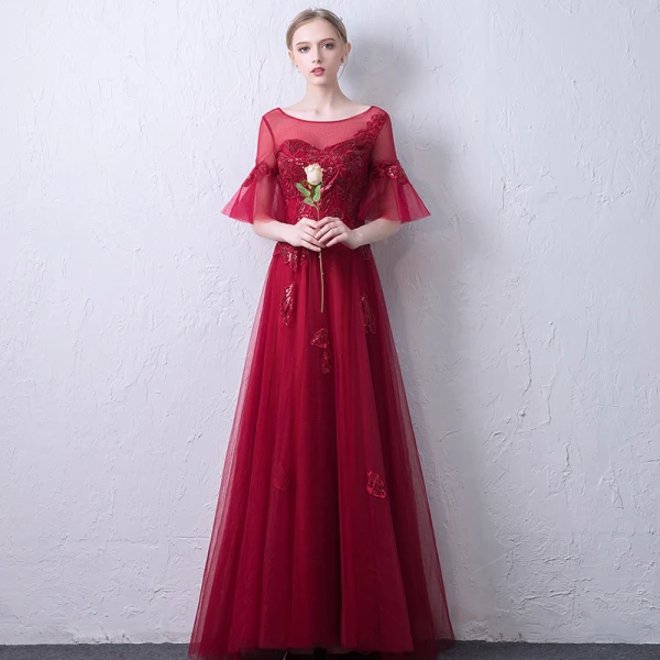 Élégant Blanche Transparentes Robe De Soirée 2019 Princesse Encolure Dégagée Manches de cloche Appliques En Dentelle Longue Volants Dos Nu Robe De Ceremonie