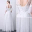 Élégant Blanche Transparentes Robe De Soirée 2019 Princesse Encolure Dégagée Manches de cloche Appliques En Dentelle Longue Volants Dos Nu Robe De Ceremonie