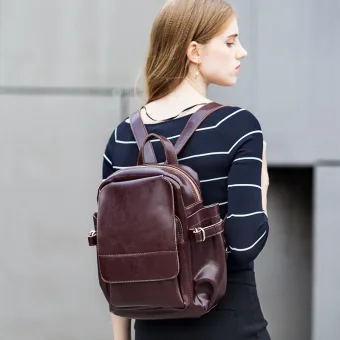 Modest Simple Coffee Backpacks 2021 Leather Casual Women S Bags