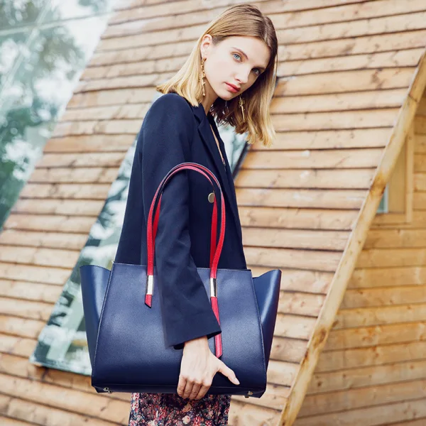 Minimalist Navy Blue Square Tote Bag Shoulder Bags 2021 Leather Casual Women's Bags