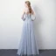 Modern / Fashion Sky Blue See-through Evening Dresses  2019 A-Line / Princess High Neck Puffy Long Sleeve Appliques Lace Sash Floor-Length / Long Ruffle Backless Formal Dresses