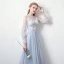 Modern / Fashion Sky Blue See-through Evening Dresses  2019 A-Line / Princess High Neck Puffy Long Sleeve Appliques Lace Sash Floor-Length / Long Ruffle Backless Formal Dresses