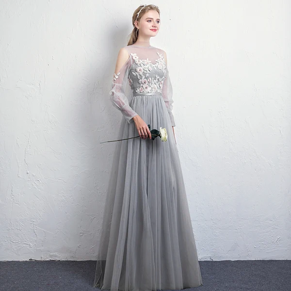 Modern / Fashion Sky Blue See-through Evening Dresses 2019 A-Line / Princess High Neck Puffy Long Sleeve Appliques Lace Sash Floor-Length / Long Ruffle Backless Formal Dresses