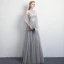 Modern / Fashion Sky Blue See-through Evening Dresses  2019 A-Line / Princess High Neck Puffy Long Sleeve Appliques Lace Sash Floor-Length / Long Ruffle Backless Formal Dresses