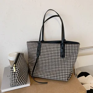 2 Piece Black White Tote Bag Shoulder Bags 2021 Pu Casual Women S Bags