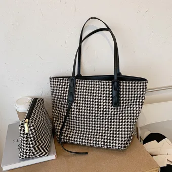 2 Piece Black White Tote Bag Shoulder Bags 2021 Pu Casual Women S Bags