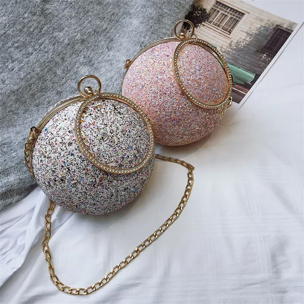 Sparkly Black Sequins Round Clutch Bags Shoulder Bags 2021 Metal PU Women's Bags