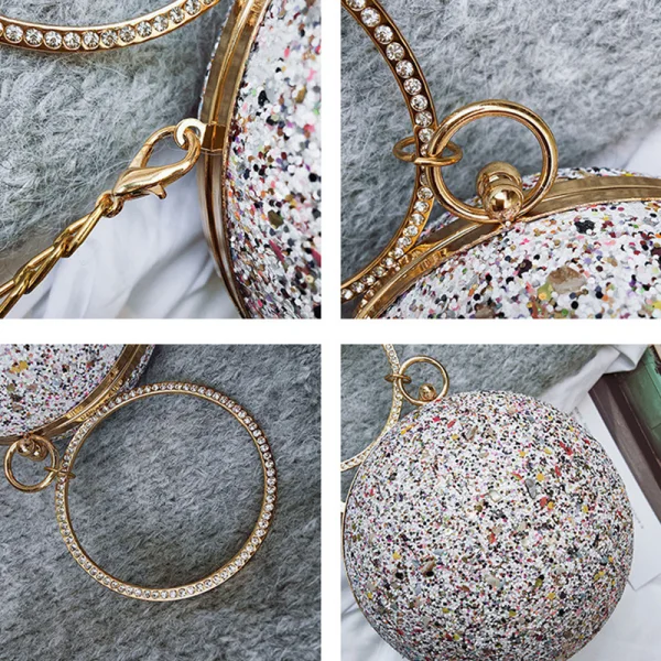 Sparkly Black Sequins Round Clutch Bags Shoulder Bags 2021 Metal PU Women's Bags