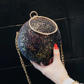 Sparkly Black Sequins Round Clutch Bags Shoulder Bags 2021 Metal Pu Women S Bags