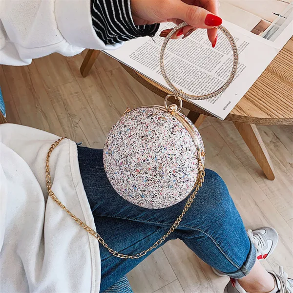 Sparkly Black Sequins Round Clutch Bags Shoulder Bags 2021 Metal PU Women's Bags