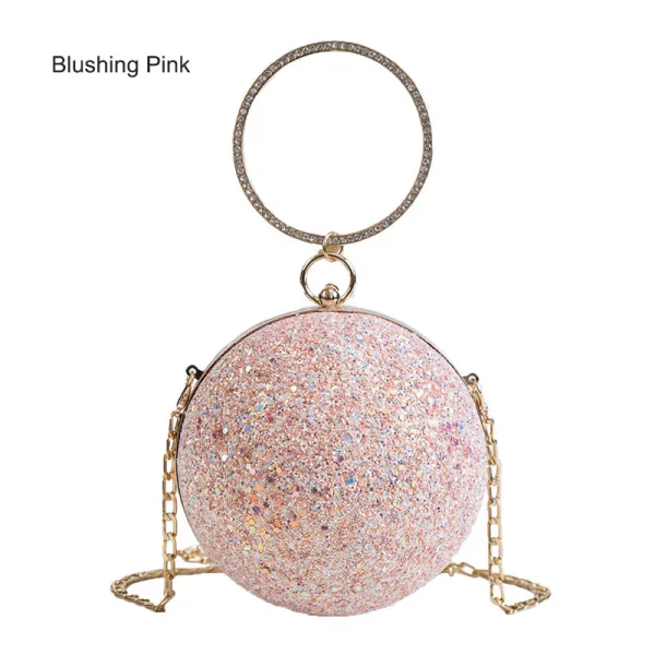 Sparkly Black Sequins Round Clutch Bags Shoulder Bags 2021 Metal PU Women's Bags