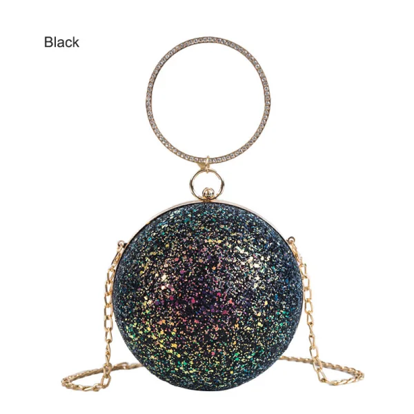 Sparkly Black Sequins Round Clutch Bags Shoulder Bags 2021 Metal PU Women's Bags