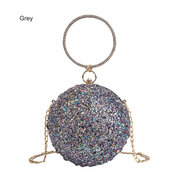 Sparkly Black Sequins Round Clutch Bags Shoulder Bags 2021 Metal PU Women's Bags