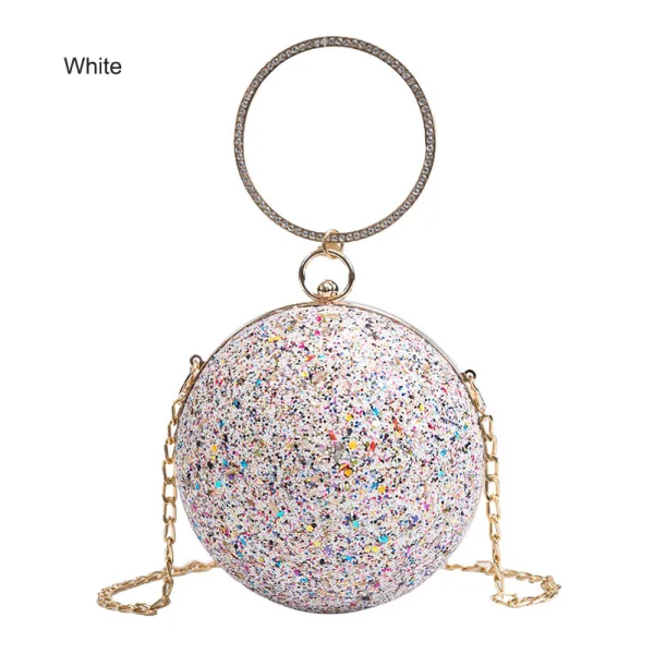 Sparkly Black Sequins Round Clutch Bags Shoulder Bags 2021 Metal PU Women's Bags