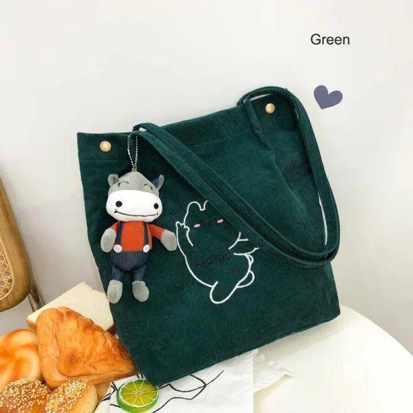 Lovely Canvas Tote Bag Shopping Bag Shoulder Bags 2021 Cartoon Embroidered Casual Women's Bags