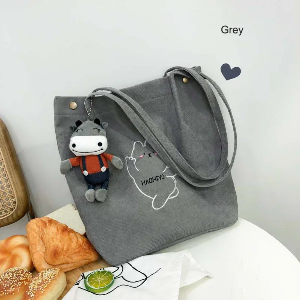 Lovely Canvas Tote Bag Shopping Bag Shoulder Bags 2021 Cartoon Embroidered Casual Women's Bags