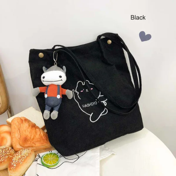 Lovely Canvas Tote Bag Shopping Bag Shoulder Bags 2021 Cartoon Embroidered Casual Women's Bags