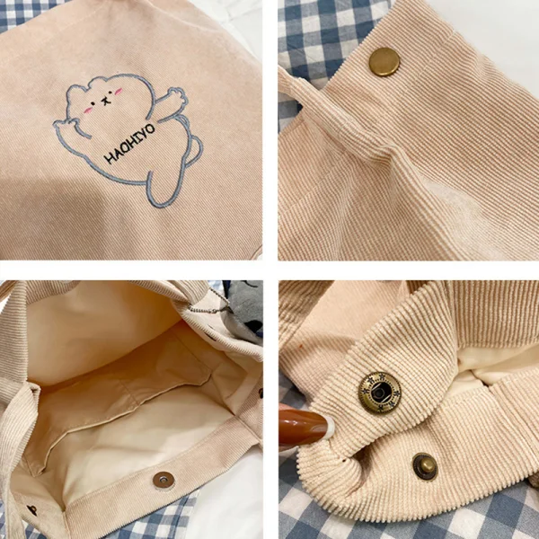 Lovely Canvas Tote Bag Shopping Bag Shoulder Bags 2021 Cartoon Embroidered Casual Women's Bags