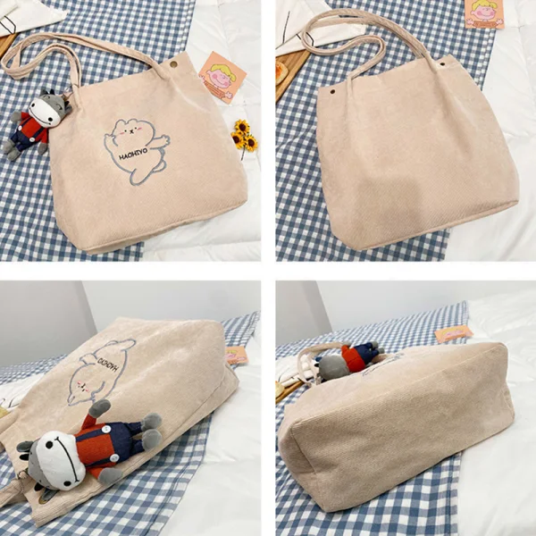 Lovely Canvas Tote Bag Shopping Bag Shoulder Bags 2021 Cartoon Embroidered Casual Women's Bags