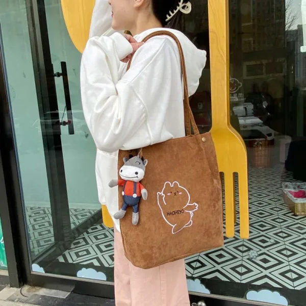 Lovely Canvas Tote Bag Shopping Bag Shoulder Bags 2021 Cartoon Embroidered Casual Women's Bags