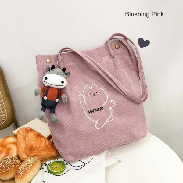 Lovely Canvas Tote Bag Shopping Bag Shoulder Bags 2021 Cartoon Embroidered Casual Women's Bags