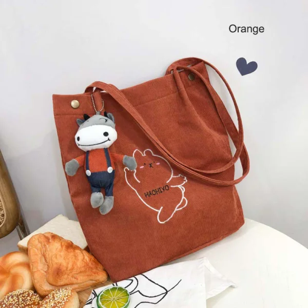 Lovely Canvas Tote Bag Shopping Bag Shoulder Bags 2021 Cartoon Embroidered Casual Women's Bags