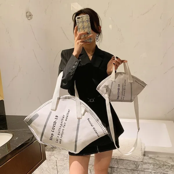 Amazing / Unique 2-piece White Shoulder Bags Handbag 2021 Canvas Women's Bags