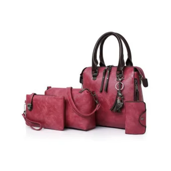4 Piece Fuchsia Shoulder Bags Handbag Wallet Key Case 2021 Pu Women S Bags