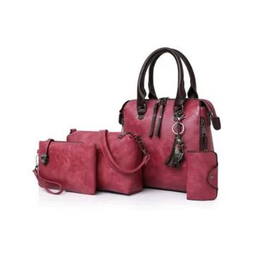 4 Piece Fuchsia Shoulder Bags Handbag Wallet Key Case 2021 Pu Women S Bags