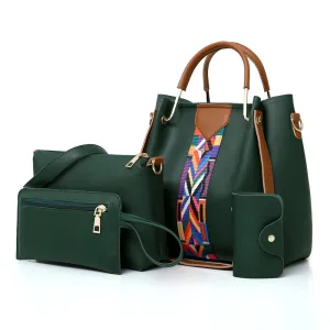 4 Piece Dark Green Shoulder Bags Handbag Wallet Key Case 2021 Pu Women S Bags